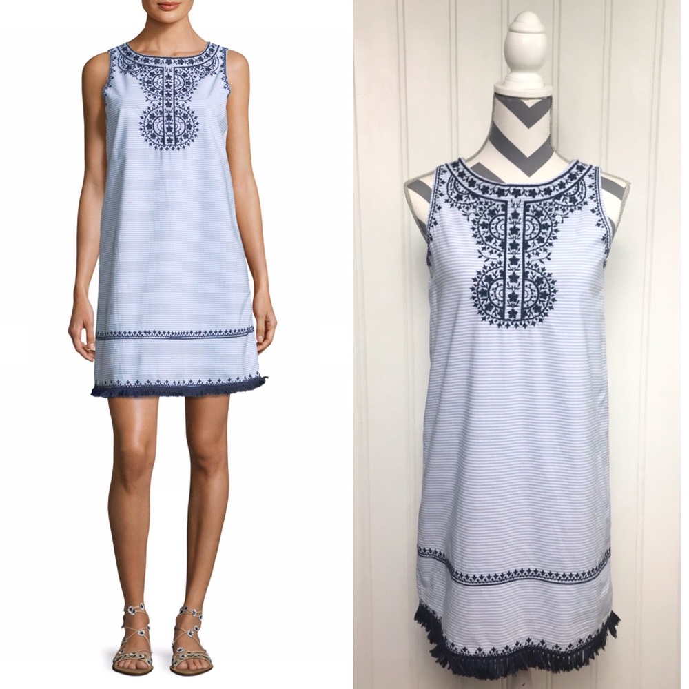 Vineyard Vines Light Blue and Navy Embroidered Mini Dress